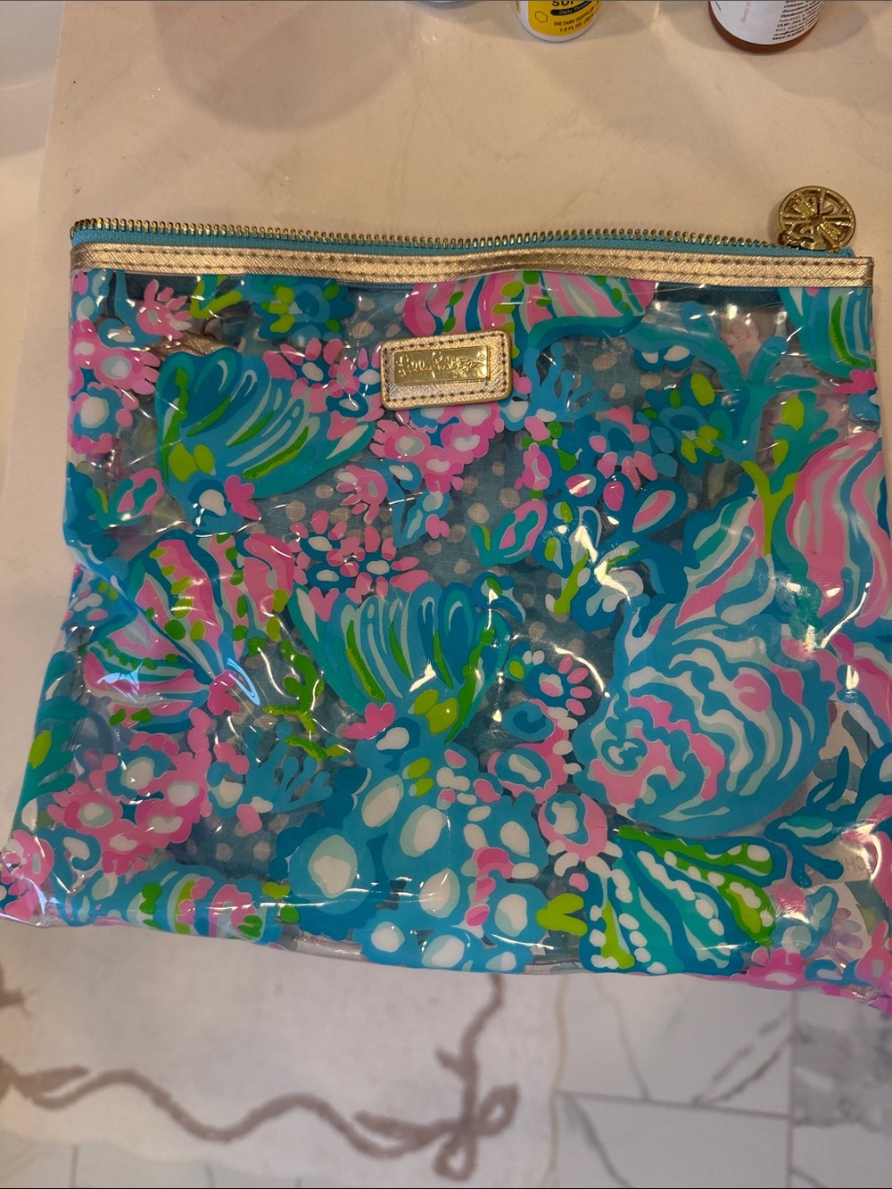 Lilly Pulitzer Clear Cosmetic Bag in Teal, Pink, Green